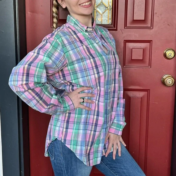 80s Mens RALPH LAUREN Cotton Shirt, Pastel Colors Long Sleeve Button Up size L - Picture 3 of 7